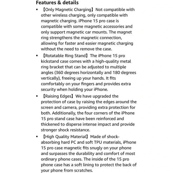 Ring Stand Case for iPhone 15 Pro 6.1” Magnetic Charging Rotatable Kickstand - Picture 8 of 10